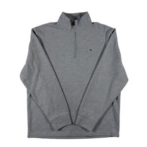 Vineyard Vines Mens Large Grey Striped Quarter Zip Pullover Sweater Whale Logo